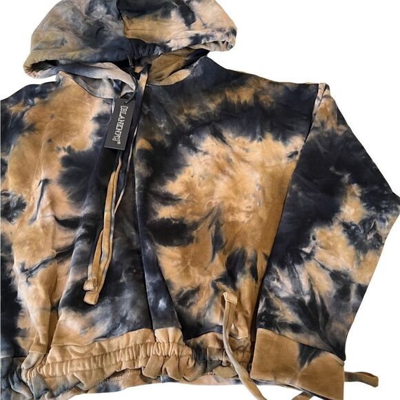 Blank NYC Blue and Brown Tie Dye Drawstring Hoodie Pullover Size M NWT - Picture 8 of 15